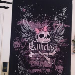 Skull and Wings Wall Tapestry - Black and Pink
